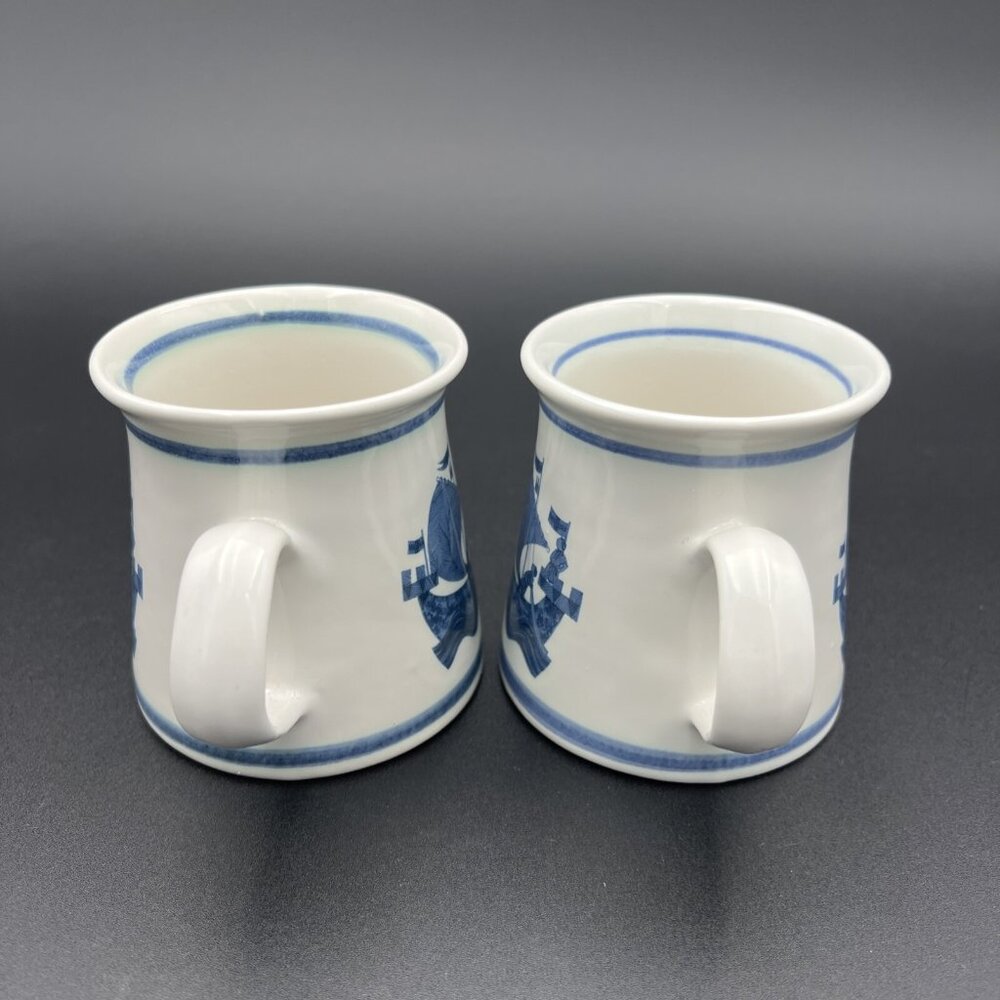Vtg Iden Pottery RYE Mug SHIP Blue Cream Ceramic Sussex England Viking Sailing - Picture 5 of 12